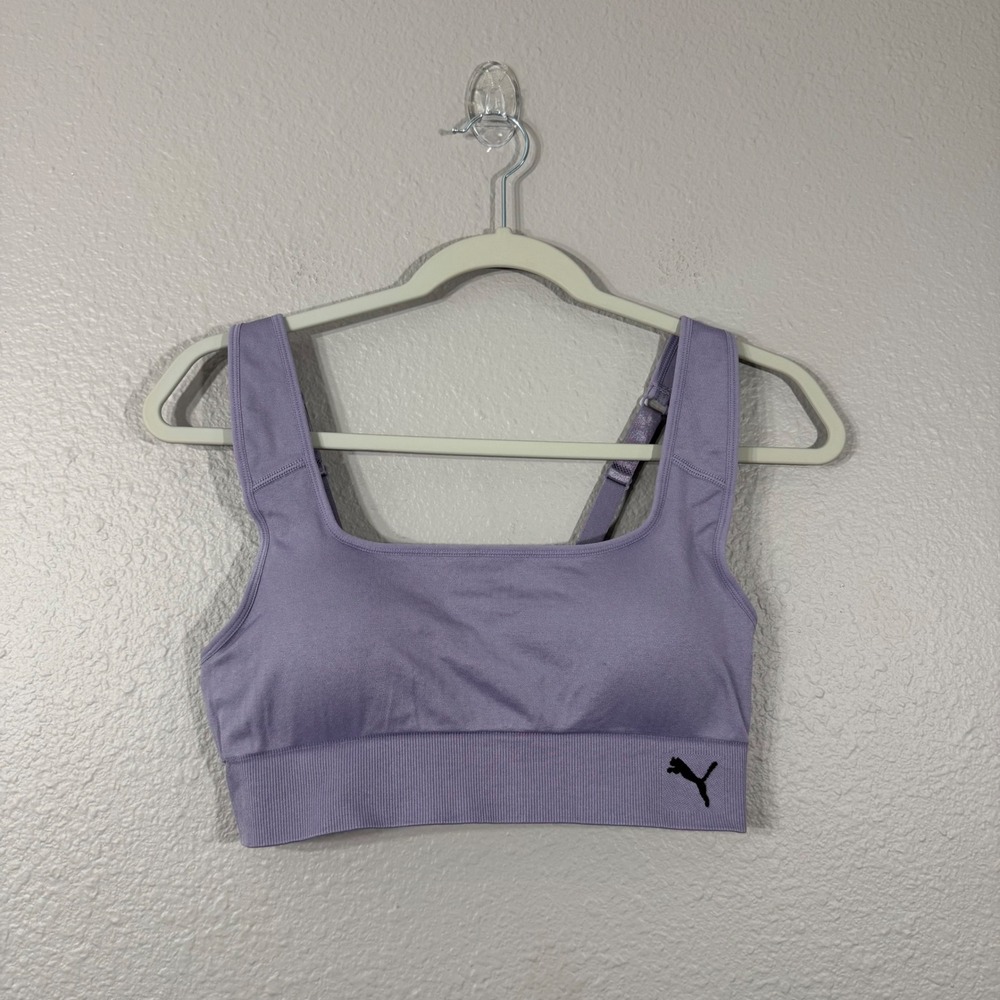 Puma Women's Size L Purple Seamless Ribbed Adjustable Straps Sports Bra